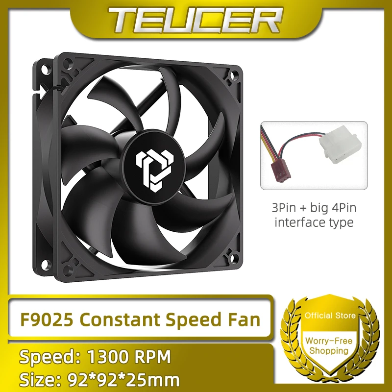 F9025 90mm PC Fan 1300RPM Constant Speed 3Pin add Big 4Pin Interface Suitable for GPU CPU Cooler PC Power Supply Cooling Fan