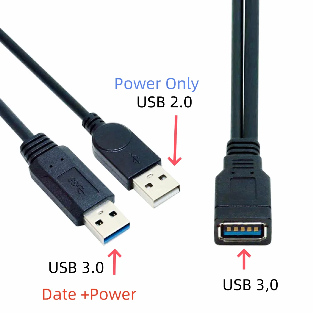 USB 3.0 Female To Dual USB Male Extra Power Supply Data Extension Cord Adapter Splitter Y Cable for 2.5 Inch Mobile Hard Disk