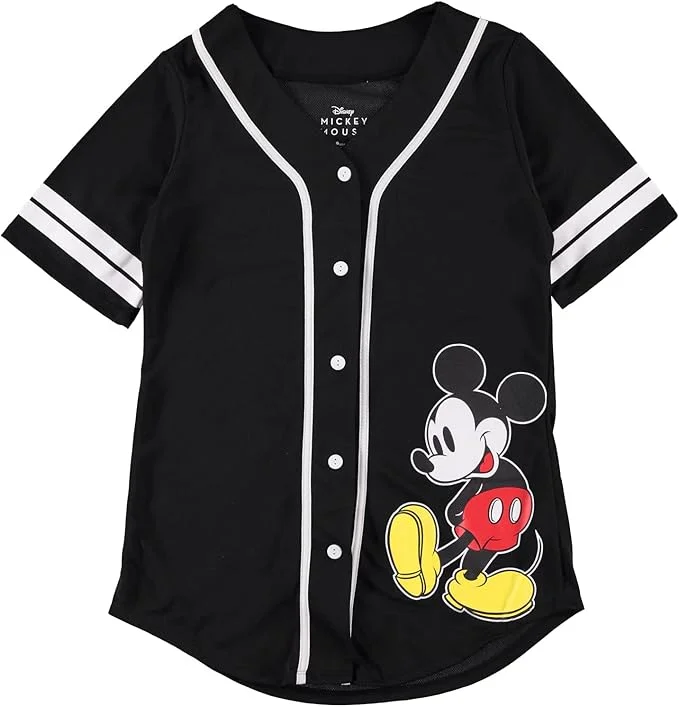 

Disney Women's Mickey Mouse Fashion Shirt Mickey Mouse and Minnie Mouse Baseball Sweatshirts Adult Button Baseball Jersey