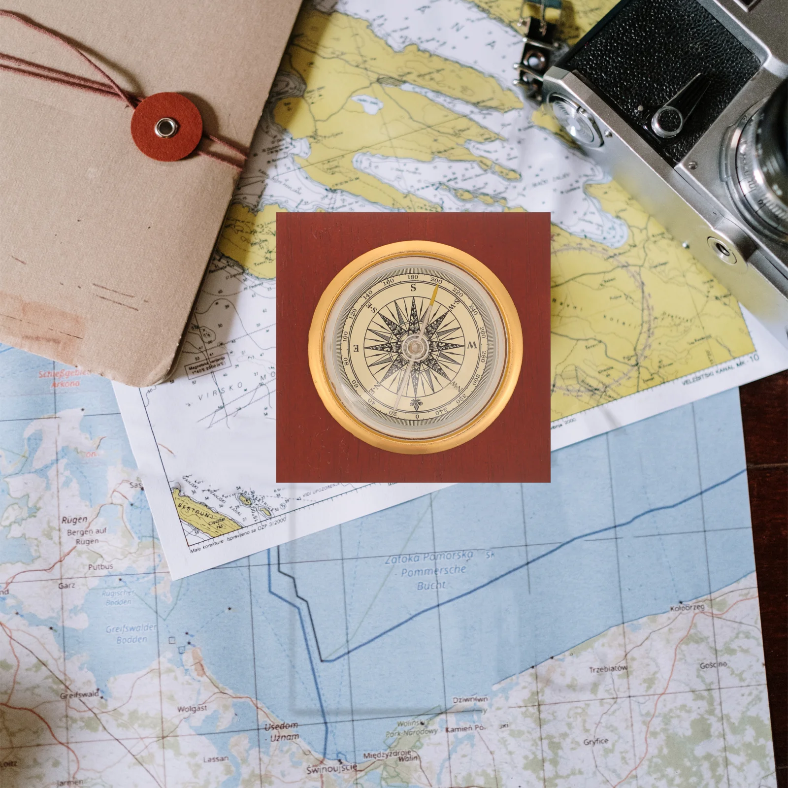 بوصلة خشبية على الطراز القديم أداة ملاحة تقليدية محمولة للتخييم في الهواء الطلق معدات بقاء ديكور بوصلة صينية عتيقة #3