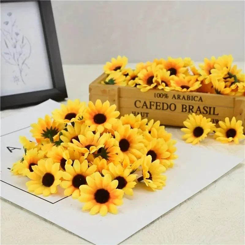 

50pcs Fake Sunflower Flower Head 12 Leaves Flower Chrysanthemum Simulation Aesthetic Room Decor Fake Plants Wedding Decoration