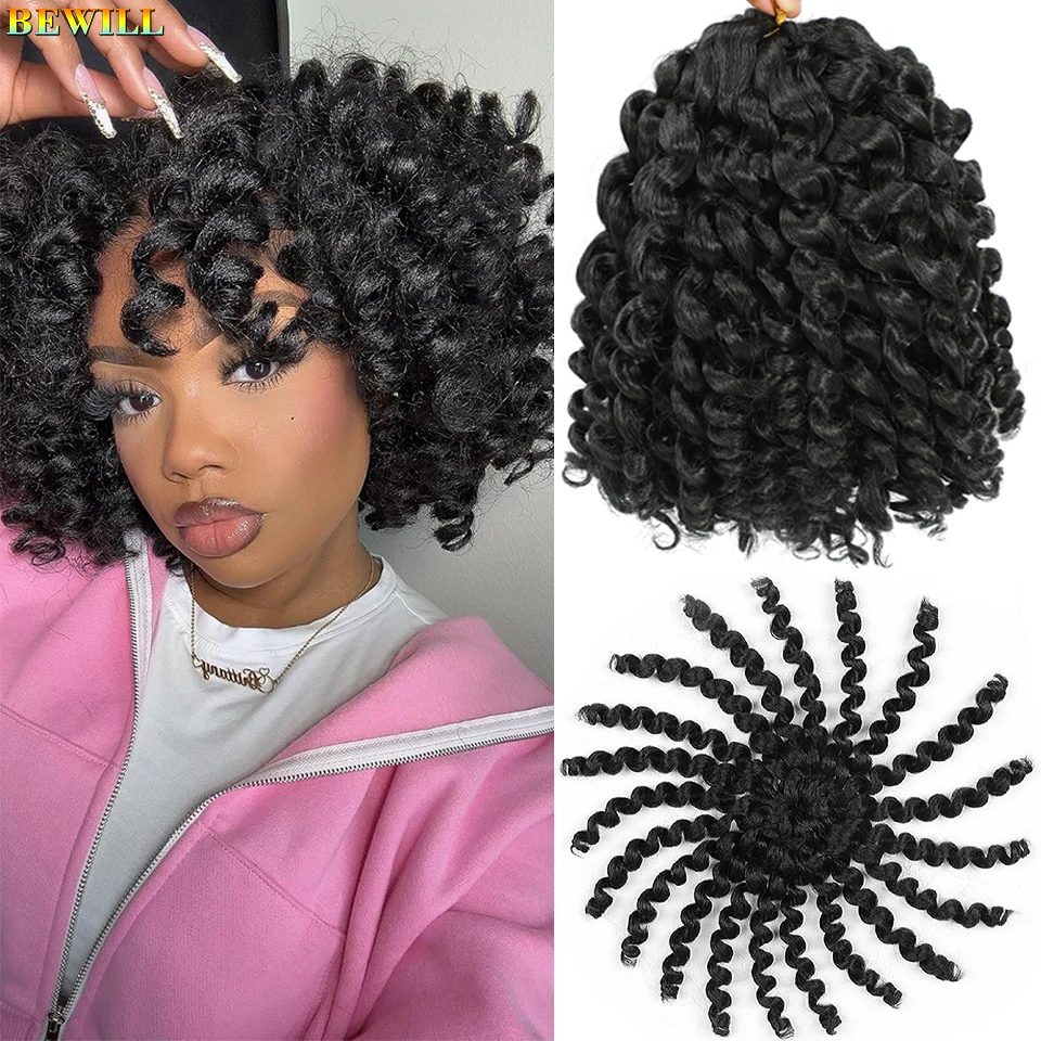 

1-6 упаковок, 8 дюймов, ямайские синтетические вязанные крючком твист-косы, плетение волос с палочкой, прыгающая палочка, кудри, вязанные крючком наращивание волос