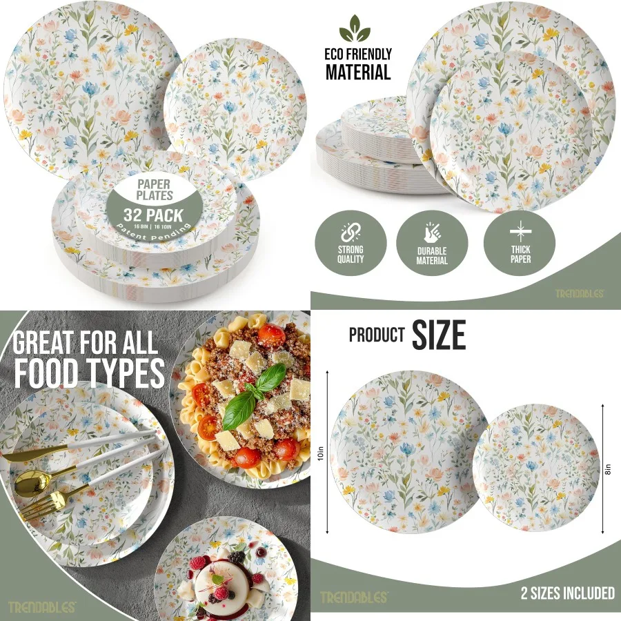 

Heavy Duty Paper Plates Set For 16 Guests 16 Each Of 8inch And 10inch Disposable Plates For Party Fancy 32 Piece Dinnerware Set