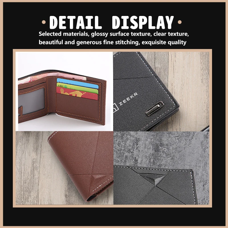 Men Short Bifold Leather Credit ID Card Holder Wallet Coin Purse Accessories For Zeekr 001 009 007 MIX X 7X Krypton 003 7X 2024