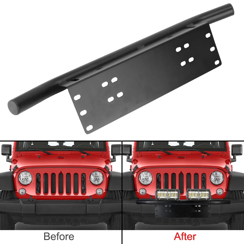 Car Off Road LED Light Bar Frame Holder Aluminum Front Bumper License Plate Universal SUV Lamp Holder Log Light Mount Bracket