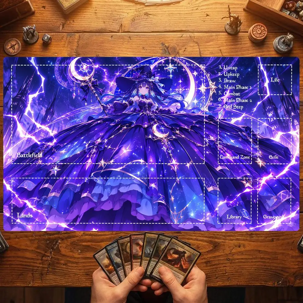 Purple Lightning Dress TCG Playmat 35X60CM Magic Card Battle Mat Non-Slip Durable Stitched Edge Tabletop Playmat