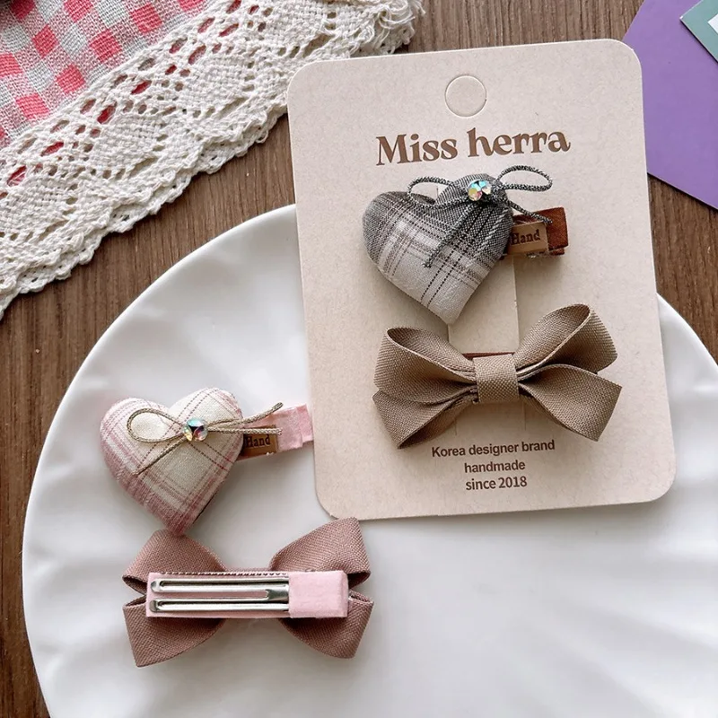 

2pcs/set Fabric Bow Kids Hair Clips Set Cute Toddler Baby Girls Barrettes Side Snap Clips Bangs Clips Sweet Non-Slip Hair Pins