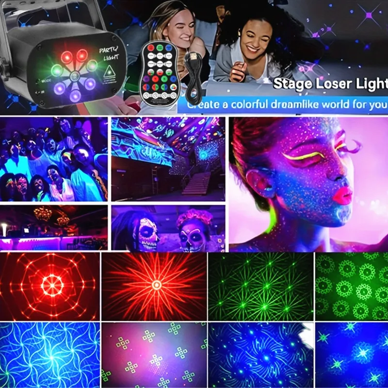 ضوء DJ، ضوء حفلة ديسكو، نمط 6/8 فتحة تعمل بمنفذ USB + ستروب + ضوء عرض بالأشعة فوق البنفسجية، ضوء جو لتزيين حفلات المنزل