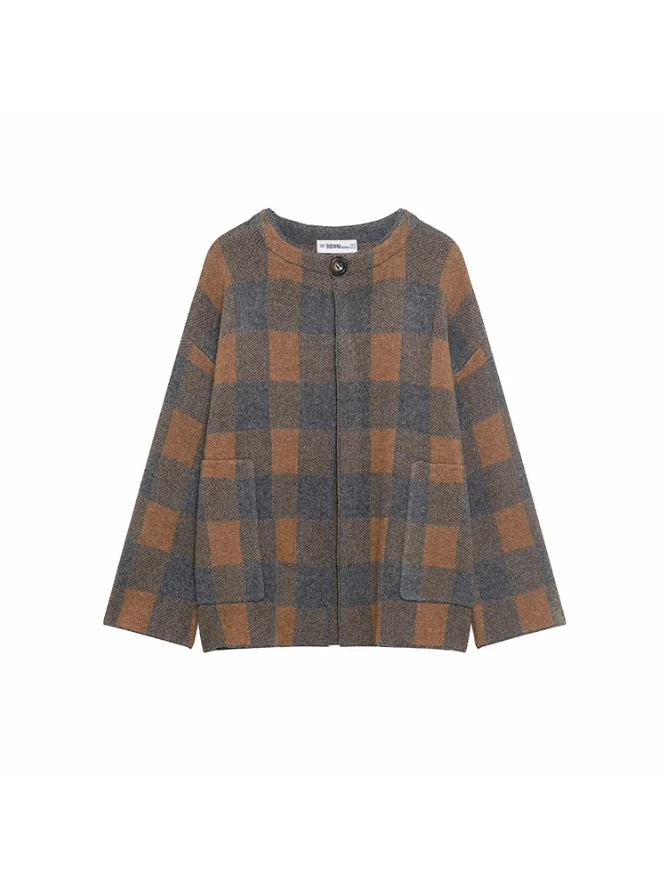 

Women New Vintage Plaid Women Plaid Knit Sweater Cardigan Jacket Autumn Winter Outwear Long-sleeve Female Sweaters Coat