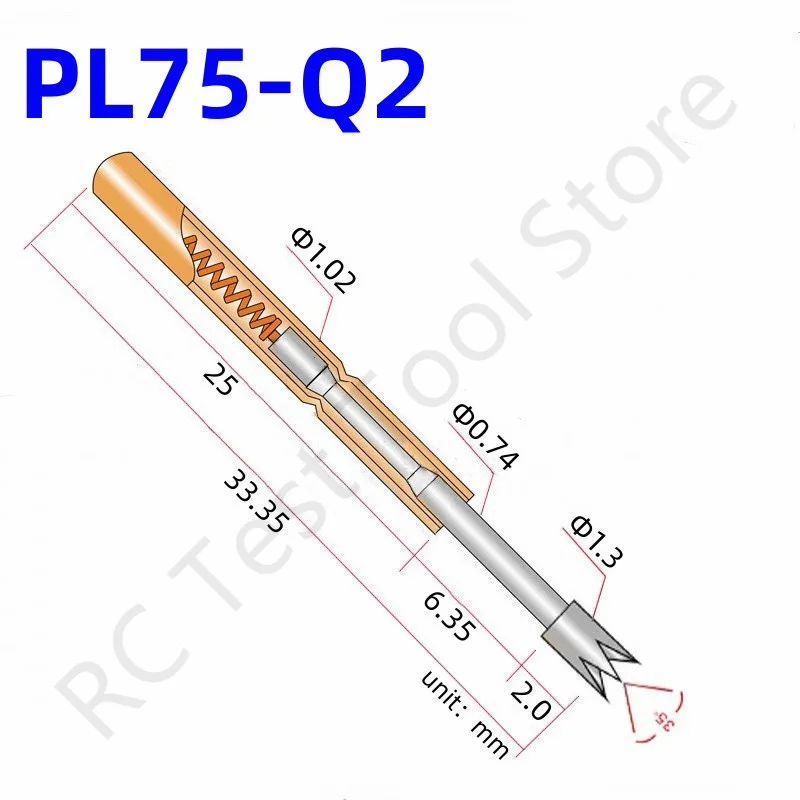 100PCS Spring Test Probe PL75-Q2 4-claw Head Test Pin Head Dia 1.3mm Length 33.35mm Needle Dia 1.02mm Spring Pogo Pin PL75-Q