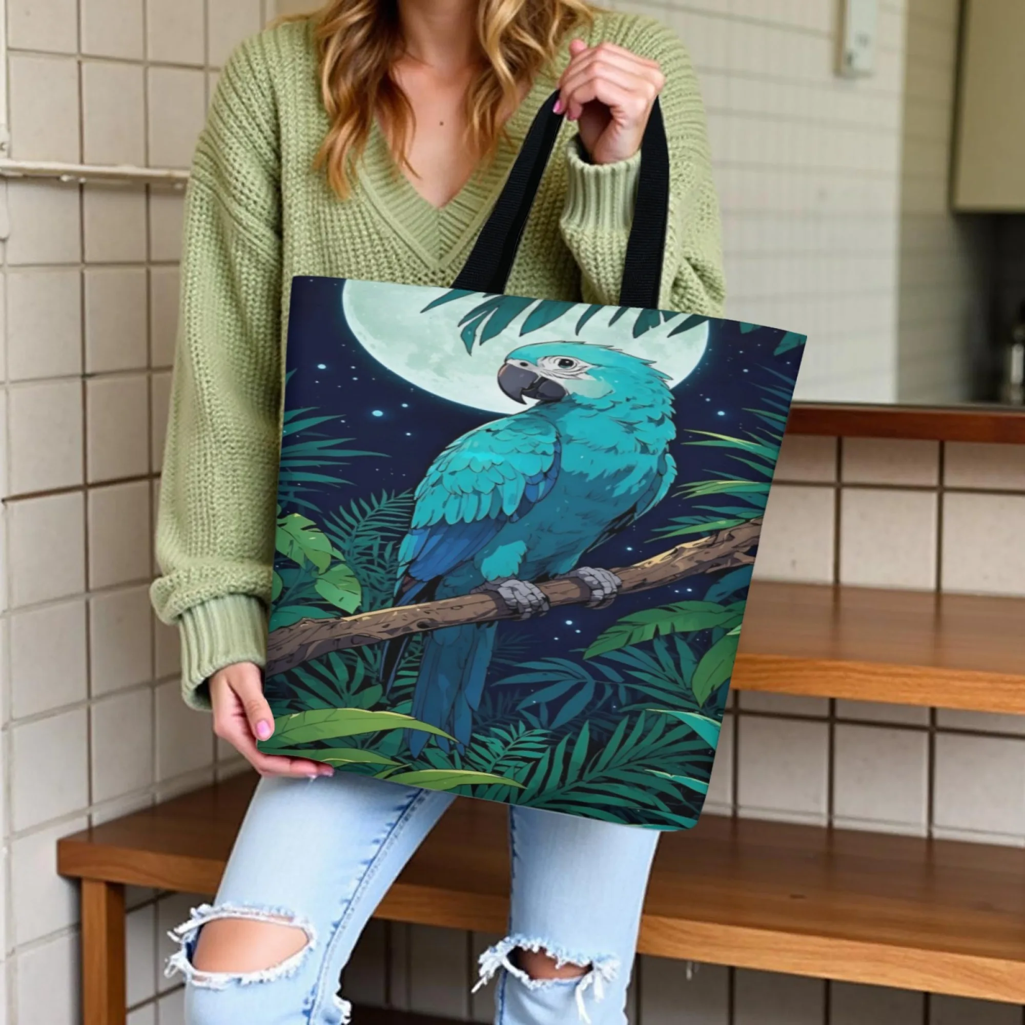 

Стильная многоразовая сумка для продуктов с дизайном попугая, прочная сумка большой вместимости для женщин, идеально подходит для покупок и активного отдыха