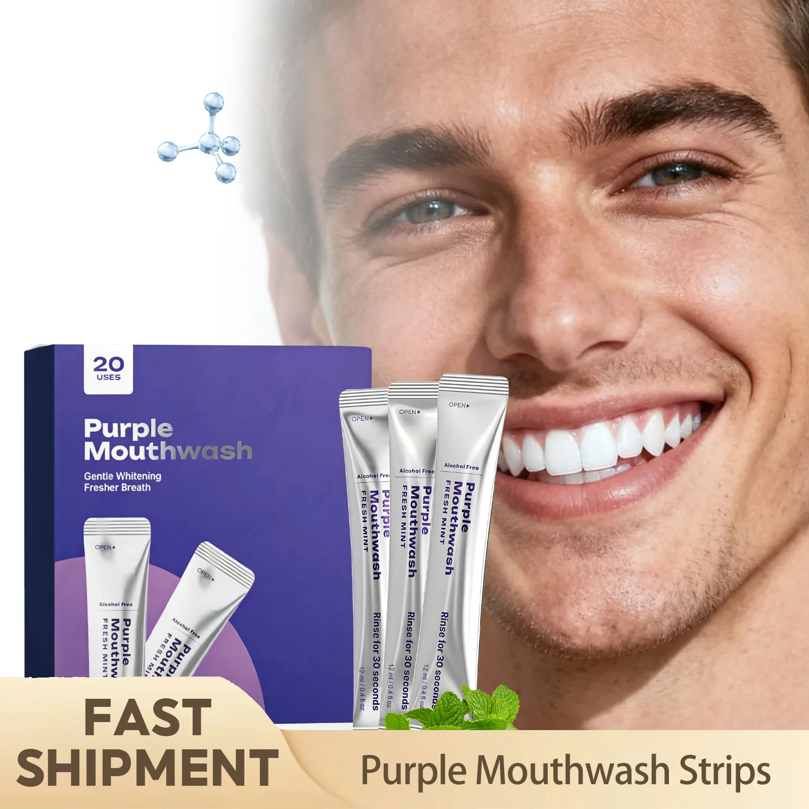 Teeth Whitening Promotion - Tiras de Enjuague Bucal Púrpuras para