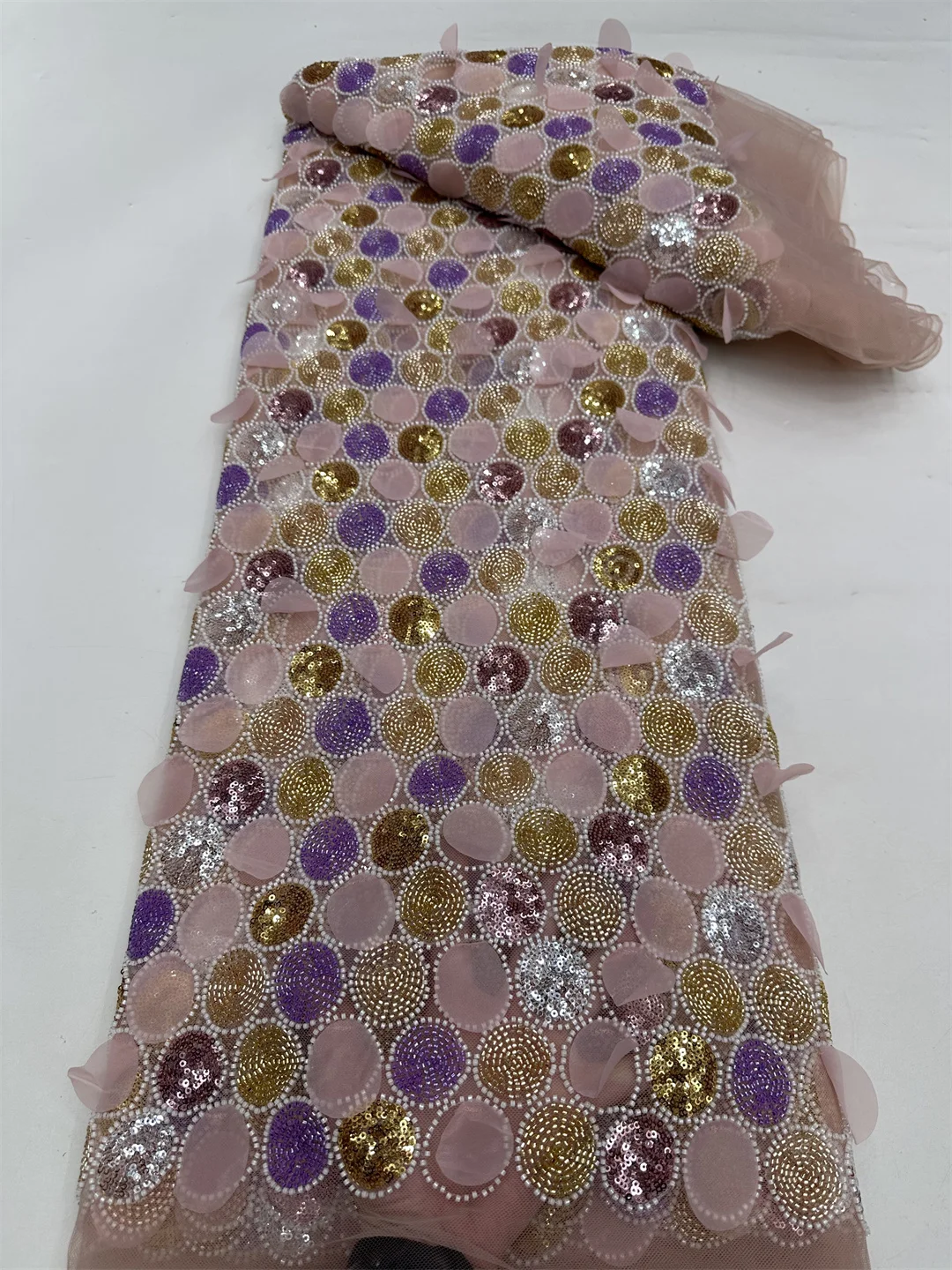 Kain Renda 3D Afrika Manik-manik Terbaru Bordir Kain Renda Jaring Perancis dengan Payet Renda Tulle Nigeria Pengantin Pria untuk Gaun Pesta