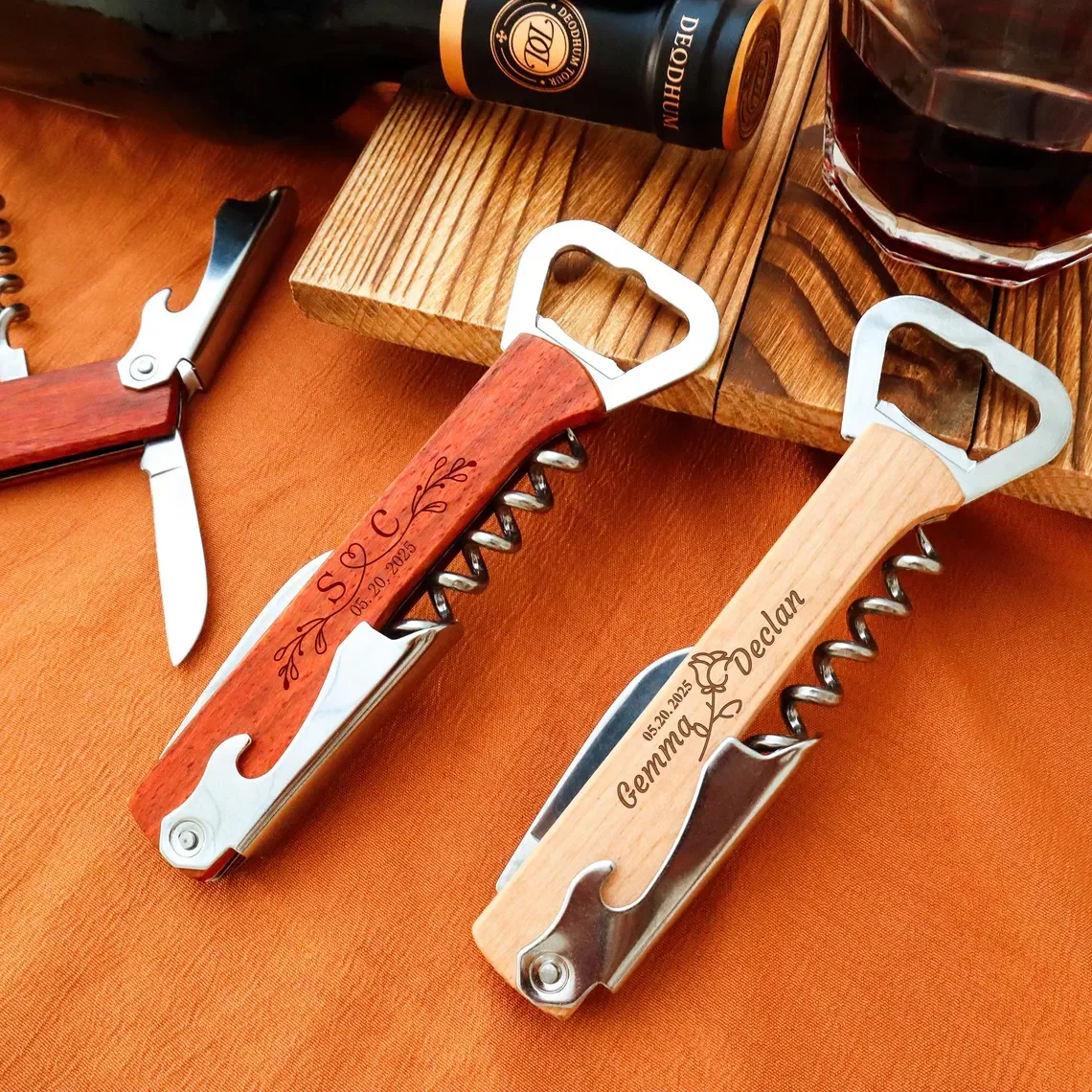 Personalisierter Korkenzieher mit Gravur, individueller Flaschenöffner für Bier, Erinnerungsgeschenk, Geschenk für Trauzeugen, Hochzeitsgeschenk, Bar-Accessoire – Detail 1