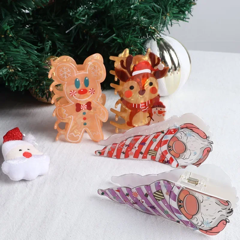 YHJ Christmas Gingerbread Man Hair Claw Cute Elk Deer Crab Hair Clip Cartoon Claw Clip Hair Accessories for Women Girls