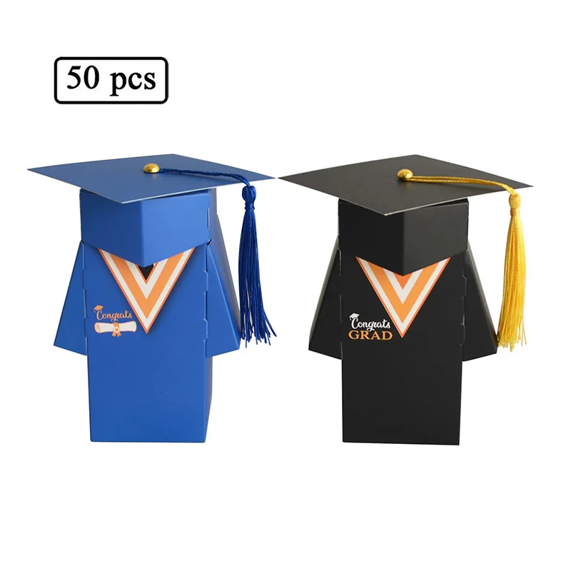 

50Pcs 3D Bachelor's Cap Candy Box Graduation Party Doctor Hat Favor Packaging Gift Box With Tassels Celebration Party Decoration