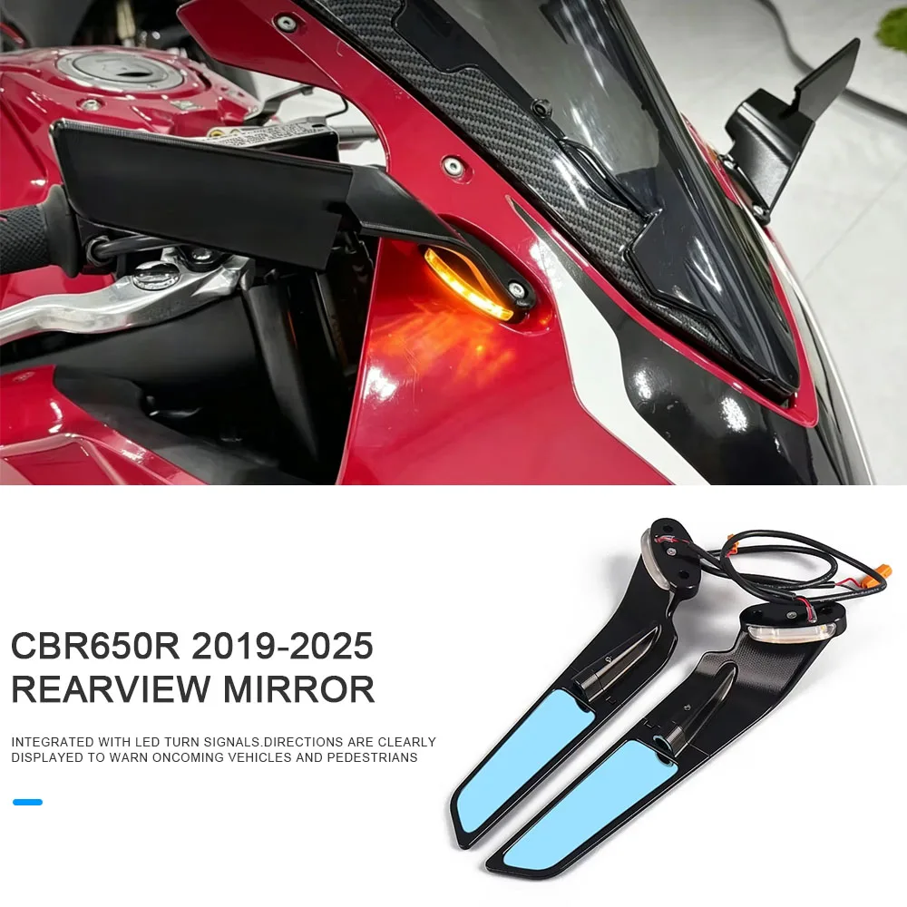 Adjustable Rotating Wind Wing Rearview Mirror With LED Turn Signal Light For Honda CBR650R 2019-2025 Motorcycle Accessories