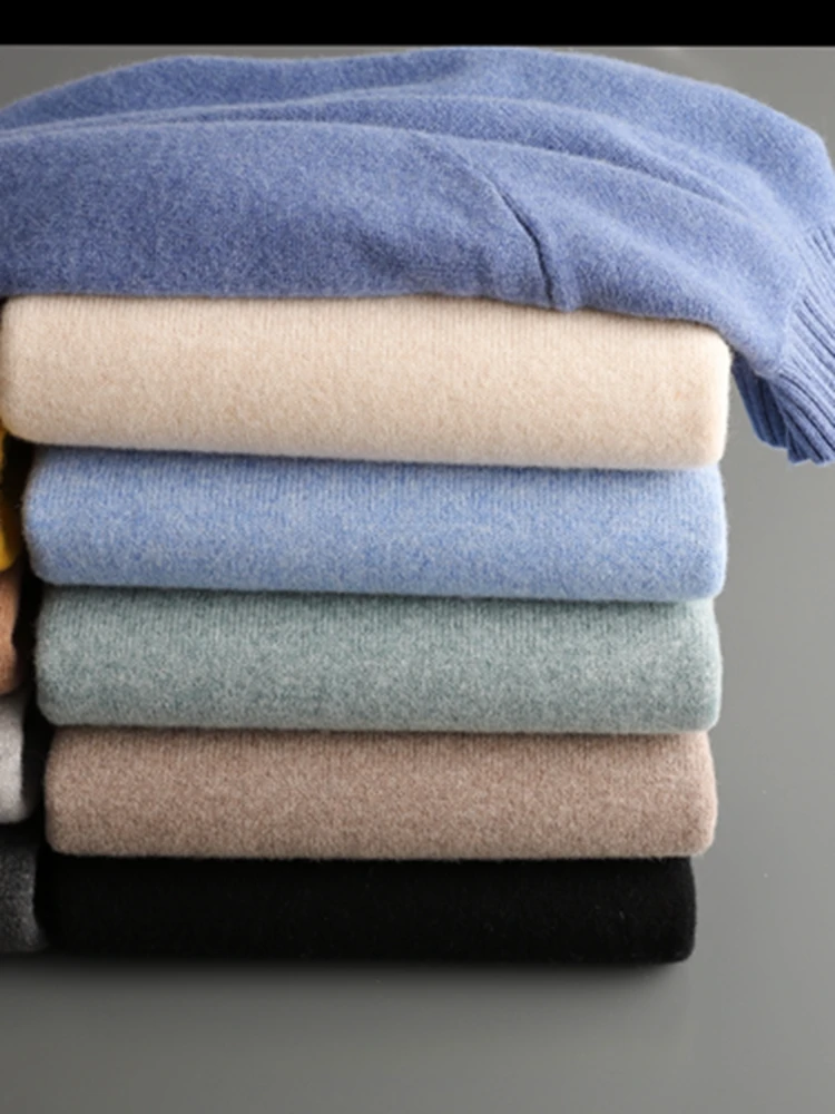 Men's Cashmere Thick Pullover Autumn Winter 100% Merino Sweater Casual Smart Mock Neck Knitwear Long Sleeve Soft Warn Daily Tops