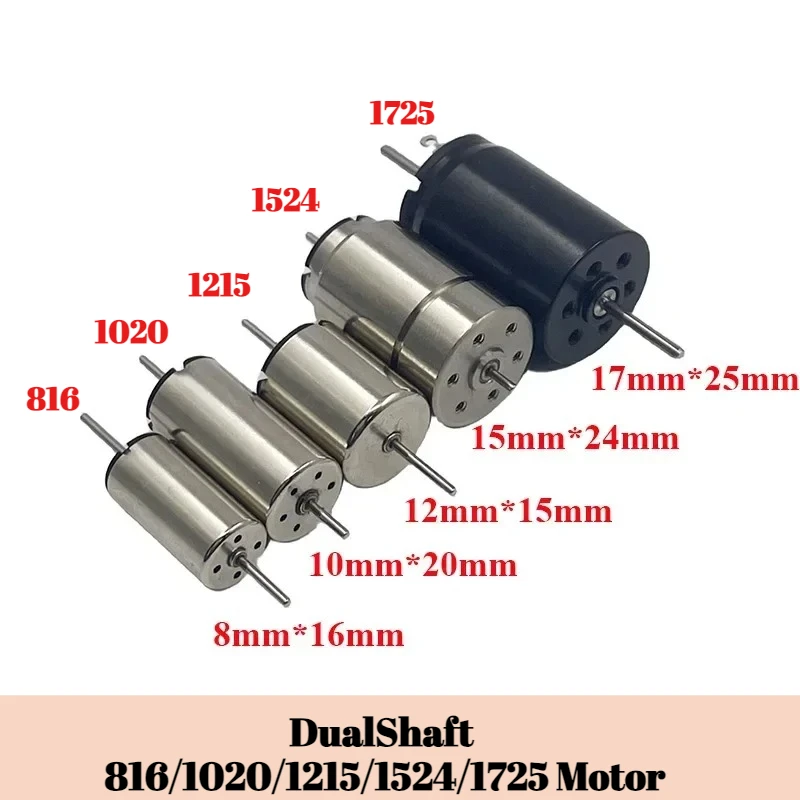 1pc 8mm-10mm-12mm-15mm-17mm 816/1020/1215/1524/1725 Mini Coreless Dual Shaft Motor DC6V 9V 12V High Spee for RC Model Rail Train
