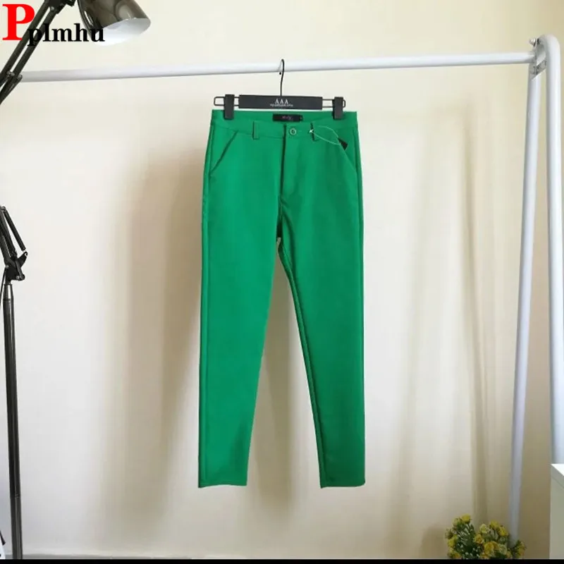 

Slim Elegant 92cm Ankle-length Pencil Pants Korean Candy Colors High Waist Capris Trousers Chic Spring Summer Stretch Pantalones