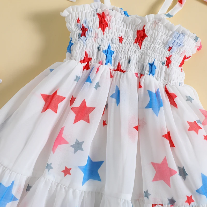 Kids Girl Summer Princess Dress 4th of July Sleeveless Mesh Tulle Star Dress Little Girl Independence Day Dress Clothes