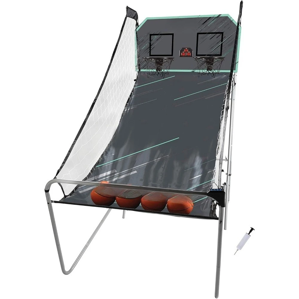 

indoor double basketball hoop game - electronic scoreboard + 4 basketballs - 2 player shooting arcade