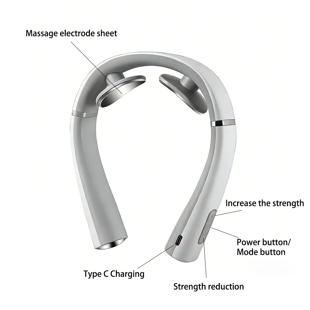 TENS Pulse Neck Massager Cervical Spine Vibration Smart Massager Muscle Kneading Massage Wireless Portable Type C No Heating gallery 3