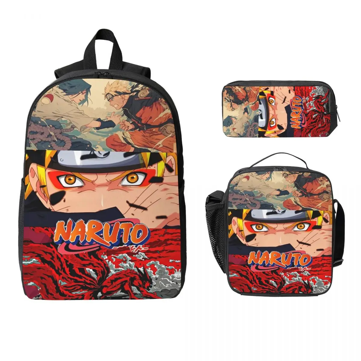 

3Pcs Narutos Anime Uzumaki School bags Set for Boy Girl Pencil Boxes Backpack Sets with Lunch Box For School Students Knapsack