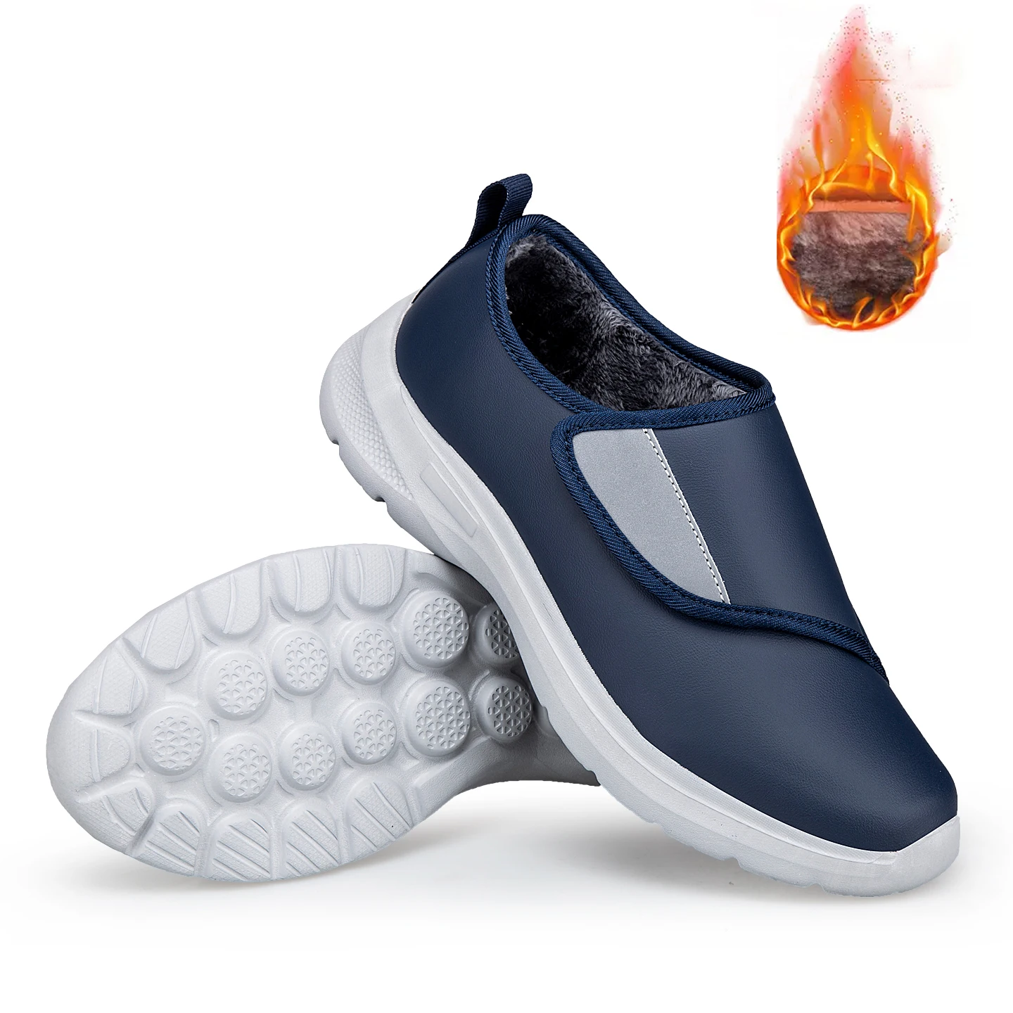 Зимние мужские регулируемые открытые туфли для диабетиков с теплым мехом, ортопедические кожаные кроссовки для опухлых ног, широкие, удобные для ходьбы