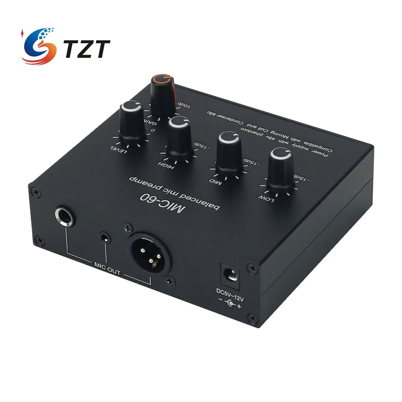 TZT MIC-60 Preamp Mikrofon Seimbang Bawaan 48V Amplifier Mikrofon Dinamis Catu Daya Phantom dengan Kabel USB dan XLR