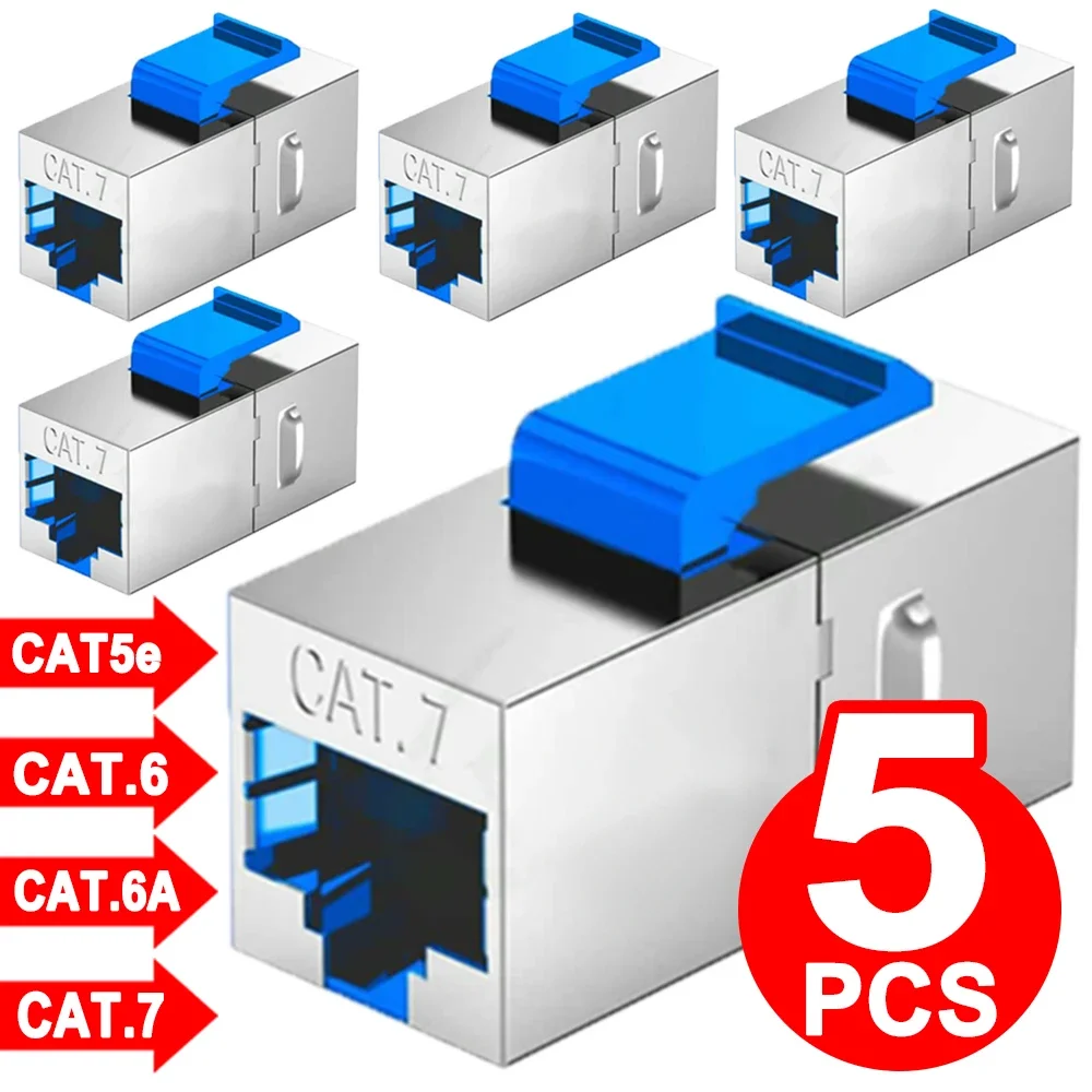 RJ45 CAT.7 CAT.6A CAT5e Keystone Jack Shielded Modular Coupler with Latch Connectors Ethernet LAN Network Cable Adapter 1-5PCS