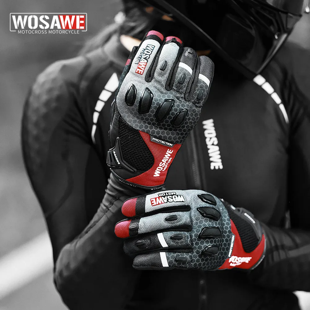 WOSAWE Touchscreen Motorcycle Full Finger Gloves Protective Racing Biker Riding Motorbike Moto Motocross