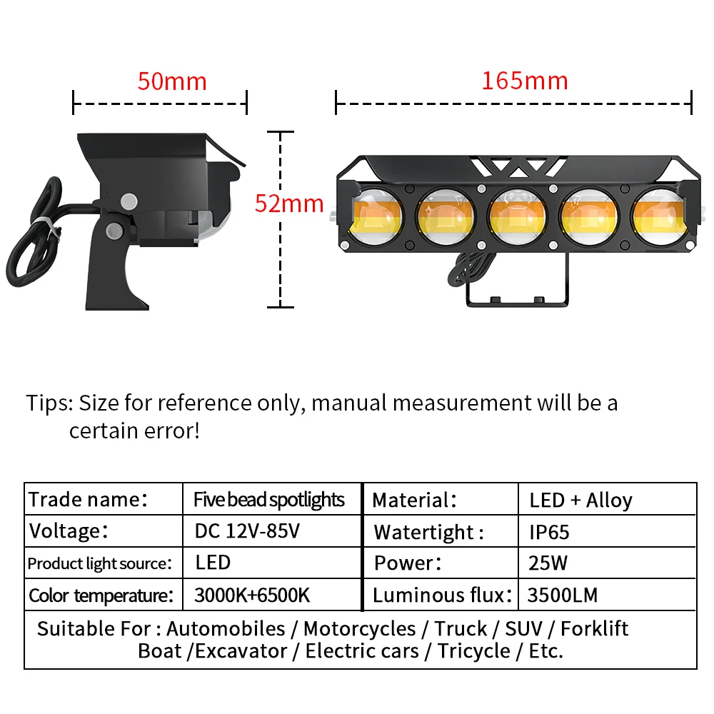 2pc 5LED Work Light 12V-85V Yellow White Switchable IP65 Waterproof LED Spotlight for Motorcycle Truck SUV ATV Forklift