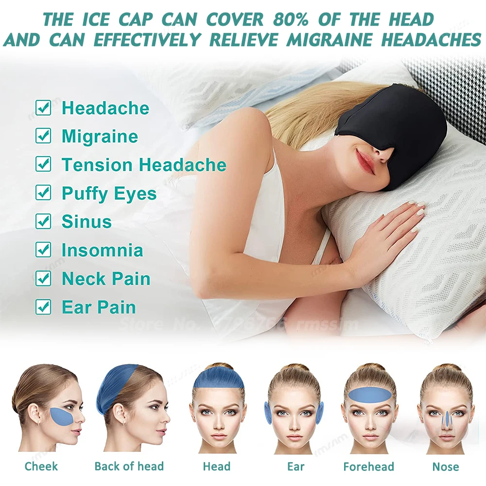 Migraine Relief Hat Headache Hat Gel Hot Cold Therapy Ice Cap For Relieve Pain Ice Hat Eye Mask Stress Pressure Pain Relief