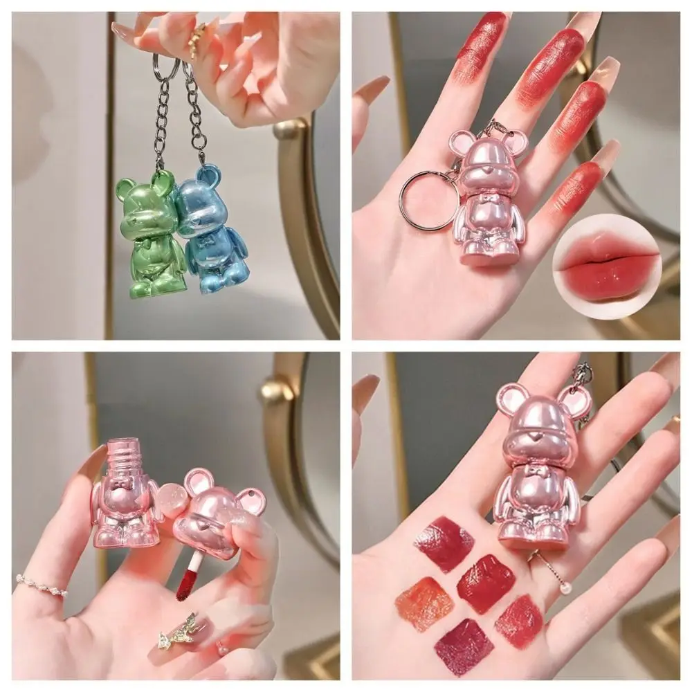 Jelly Mirror Lipstick Mini Non-stick Cup Moisturizing Long-lasting Lipstick Bear-shaped With Key Chain Lip Gloss Women