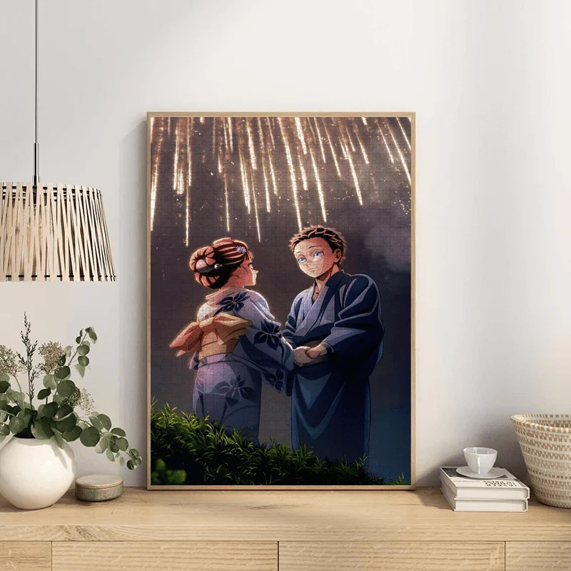 Anime Couple in Kimono Fireworks Jigsaw Puzzle Adult Romantic Theme Intellectual Game Home Leisure Decorative Puzzle Toy