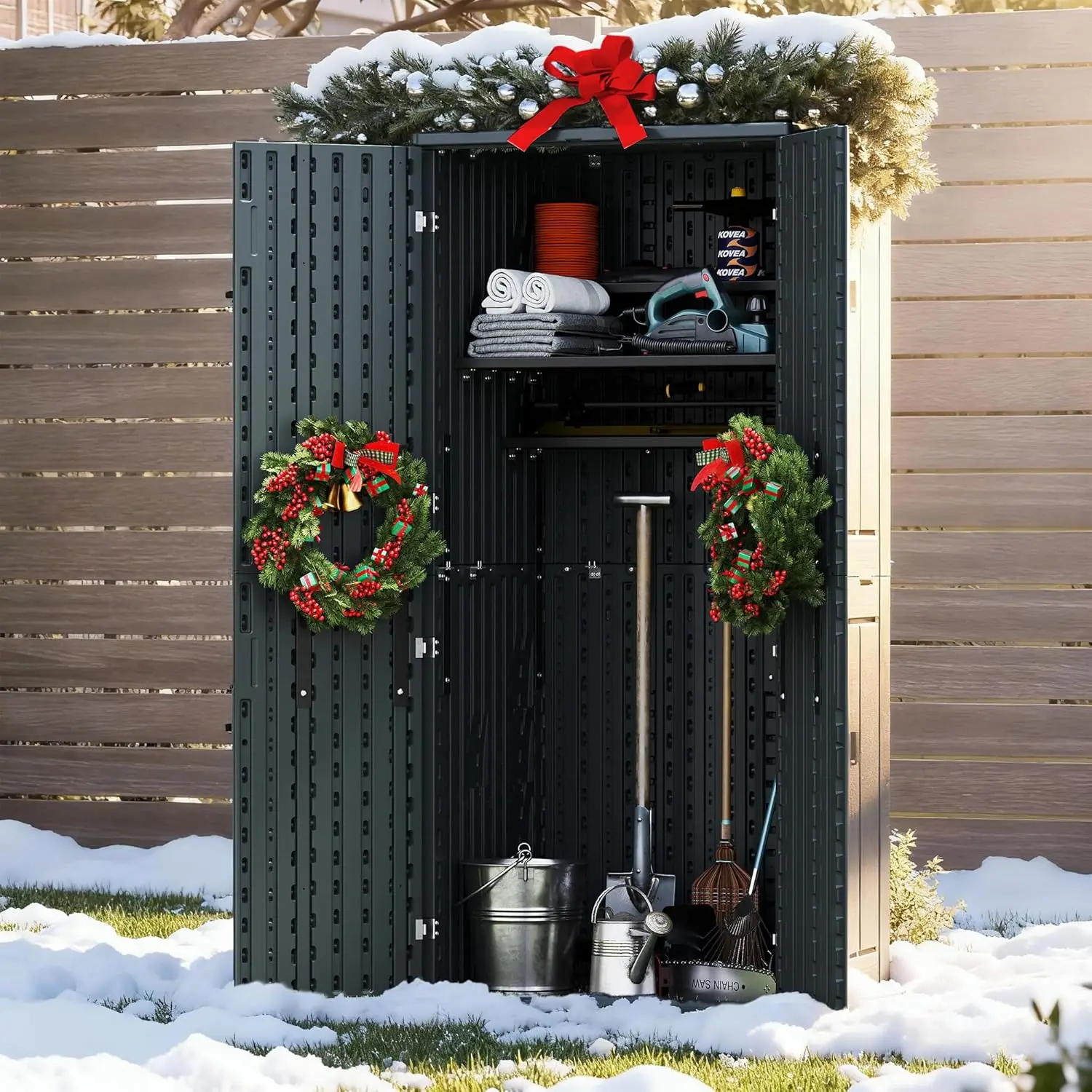 

Сверхмощный высокий шкаф для хранения на открытом воздухе, устойчивый к атмосферным воздействиям, 28-местный гаражный шкаф для хранения с 4 регулируемыми полками, запираемая кухня