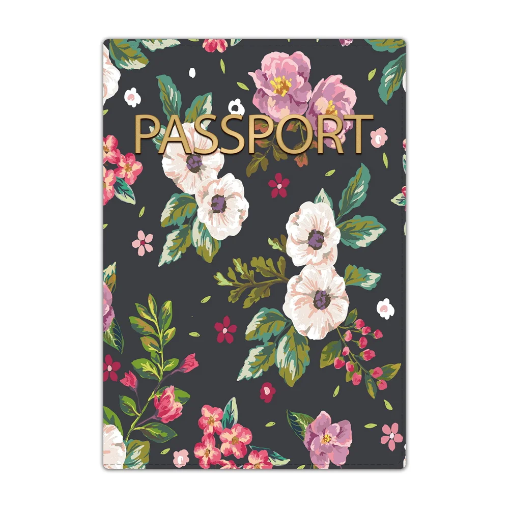 Funda de pasaporte multifunción para hombre y mujer, tarjetero de viaje con patrón de flores, billetera de cuero PU Simple