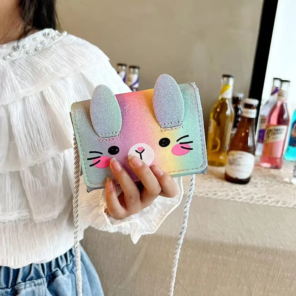 Gradient Color Princess Accessories Coin Purse Lovely Baby Girls Small Square Crossbody Bags Cute Rabbit Children's Shoulder Bag