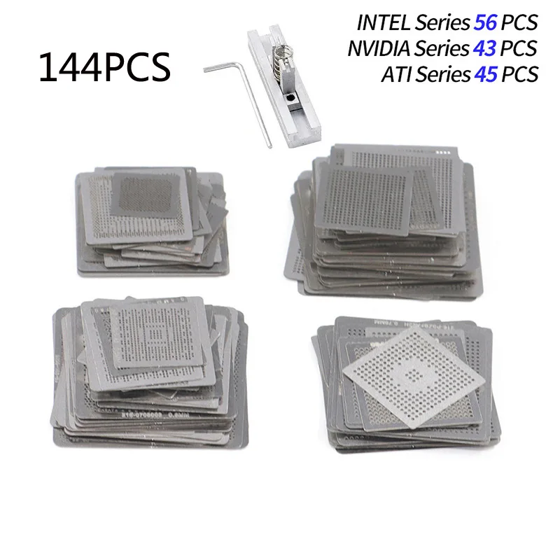 144pcs/lot BGA Direct Heat graphics card BGA Stencils INTEL/ NVIDIA/ ATI Video chips Bga Reballing Stencil Tample Kit