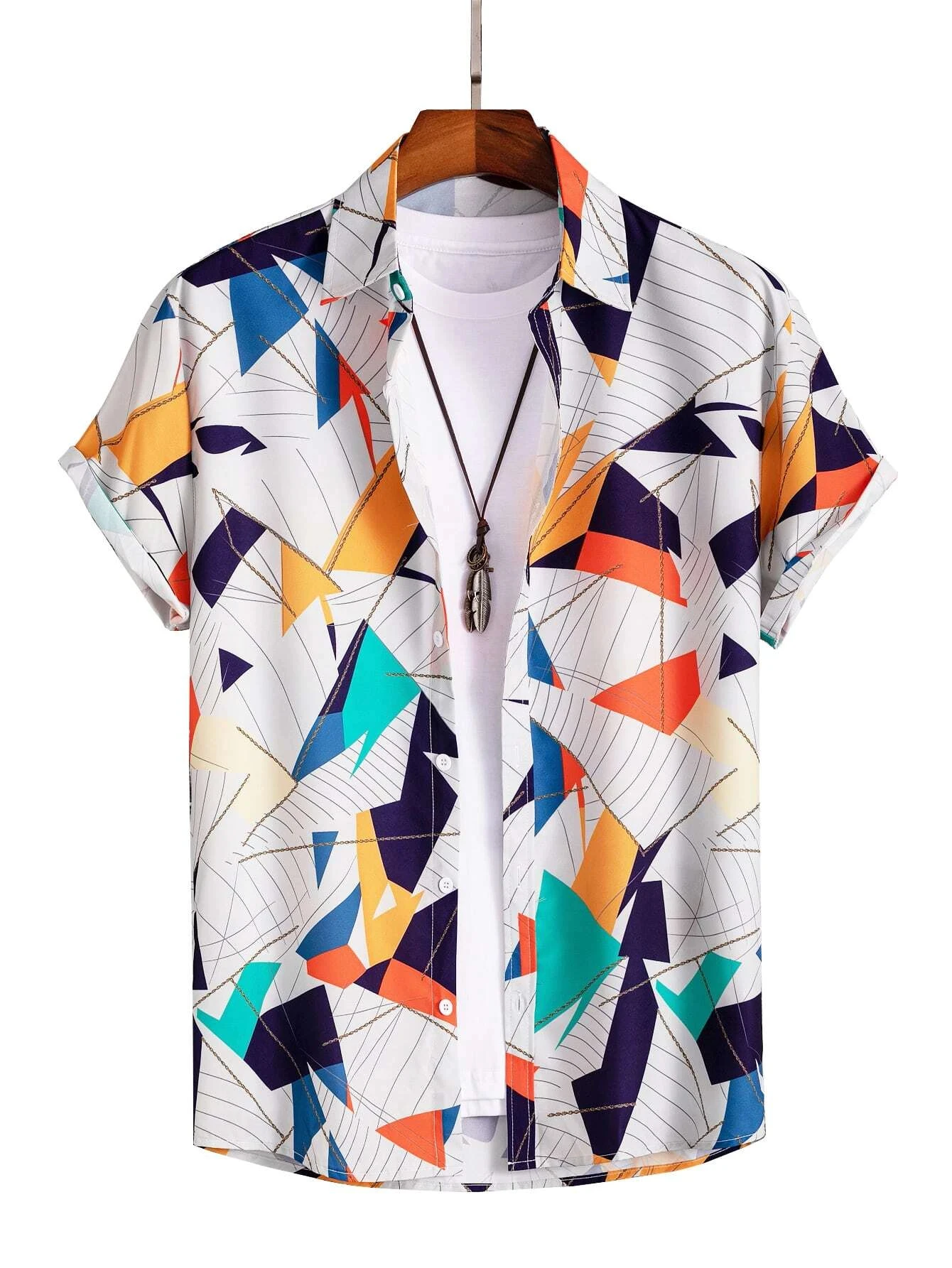 

Summer men's and women's short-sleeved shirts with irregular interesting patterns printed casual lapel button-down shirt tops