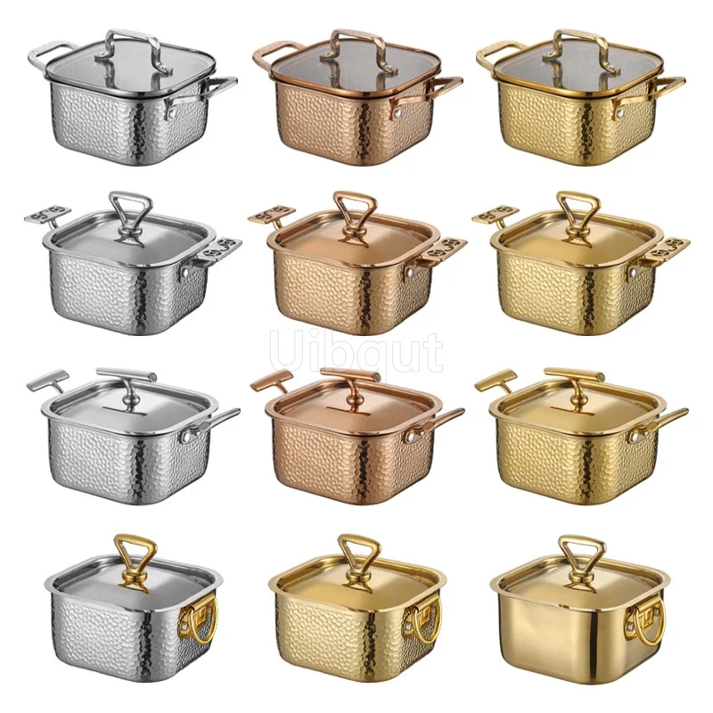304 stainless steel small hot pot One person, one pot for household and commercial use Square personal hot pot chafing dish