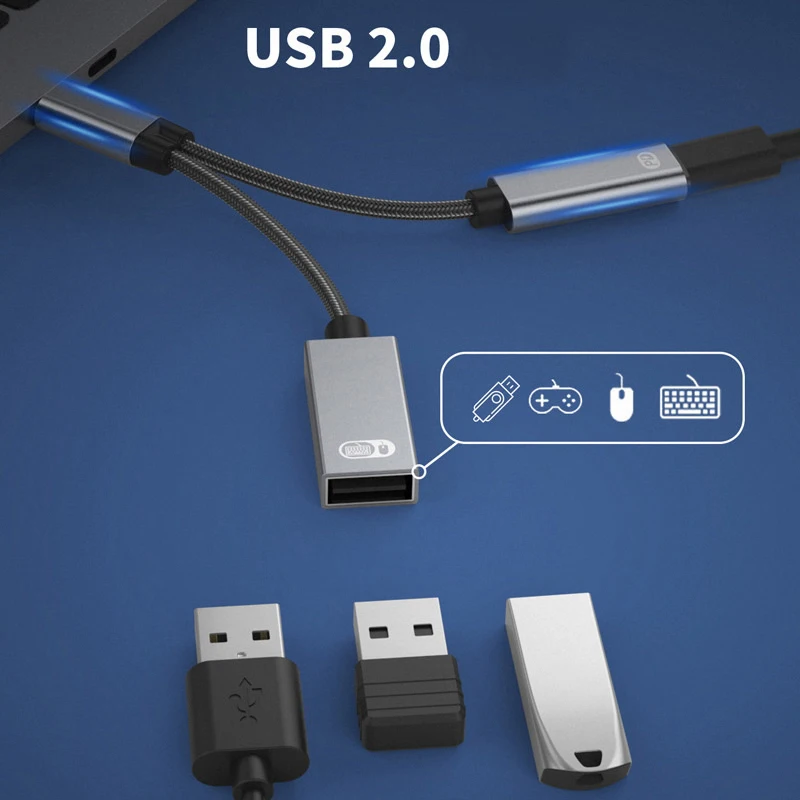 Type C 2in1 PD 60W USB 2.0 Multifunctional Adapter Fast Charging OTG Connect Flash Disk Game Handle Mouse Keyboard Etc to Read