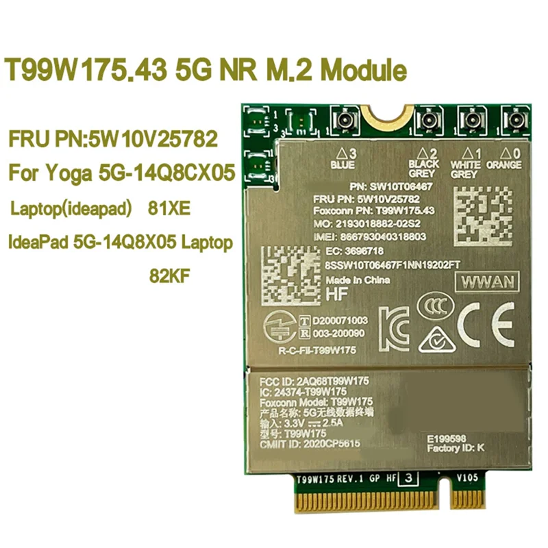 

A25P 2025 T99W175 T99W175.43 5G NR M.2 5G Card FRU 5W10V25782 For Yoga 5G-14Q8CX05 & Ideapad 5G-14Q8X05 Laptops