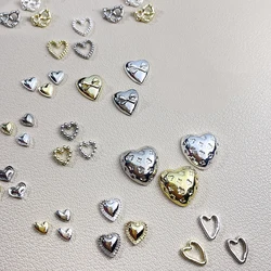 20PCS 3D Gold Silver Metallic Love Mini XL Heart Frame Solid Bow Relief Alloy Nail Art Rhinestones Decorations Manicure Charms