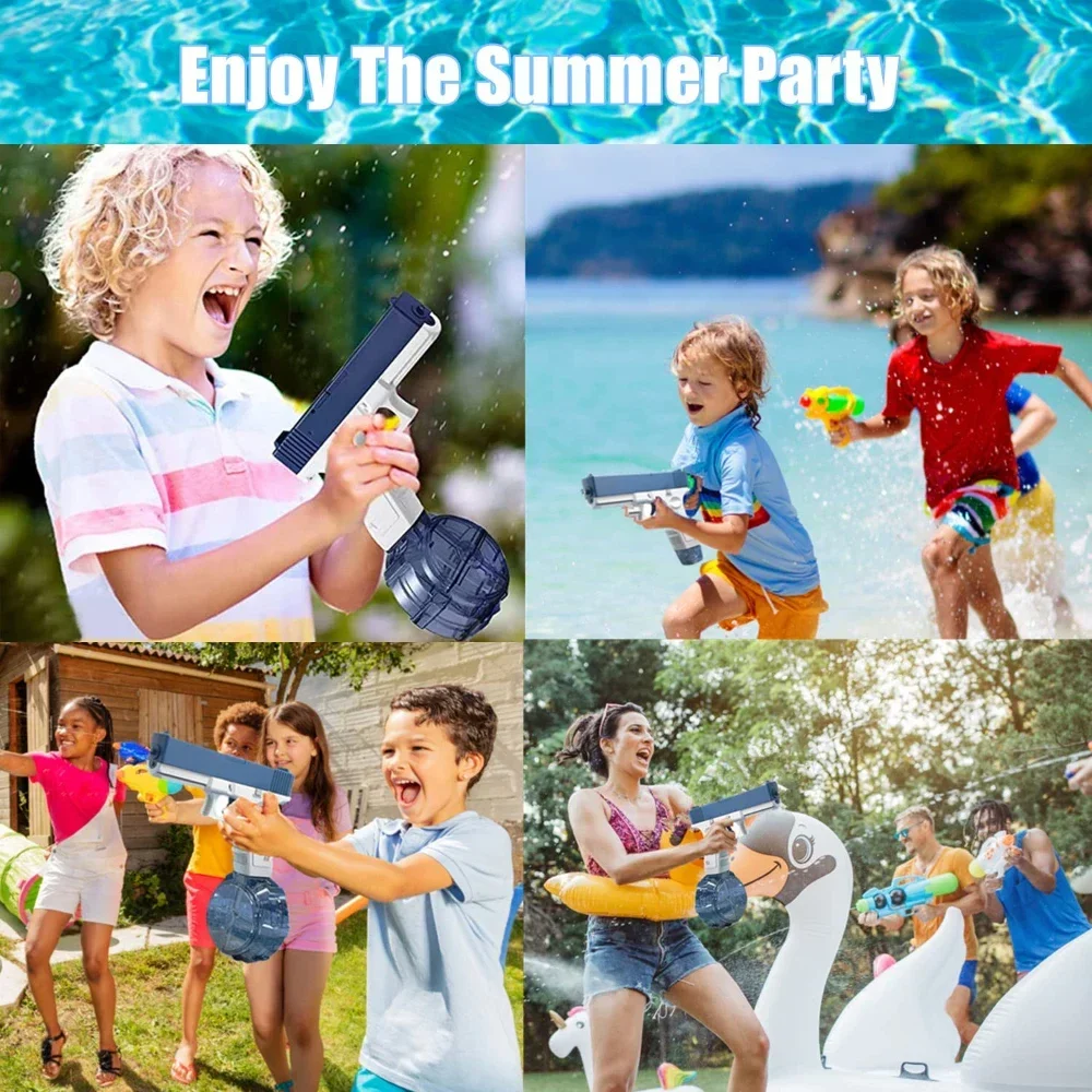 Pistola de água elétrica totalmente automática, jogo de tiro com pistola para verão, praia, piscina, brinquedo de água ideal, presentes para crianças, meninos e meninas