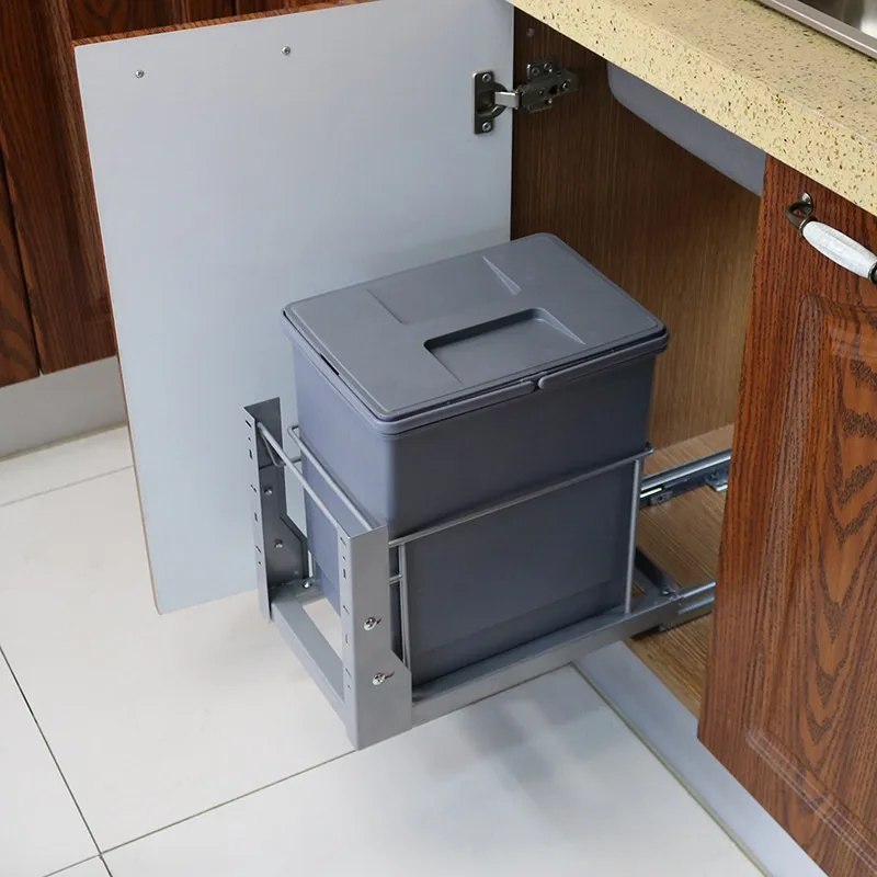 Kitchen with cover hidden embedded high body shallow narrow garbage bucket pull classification cabinet built-in
