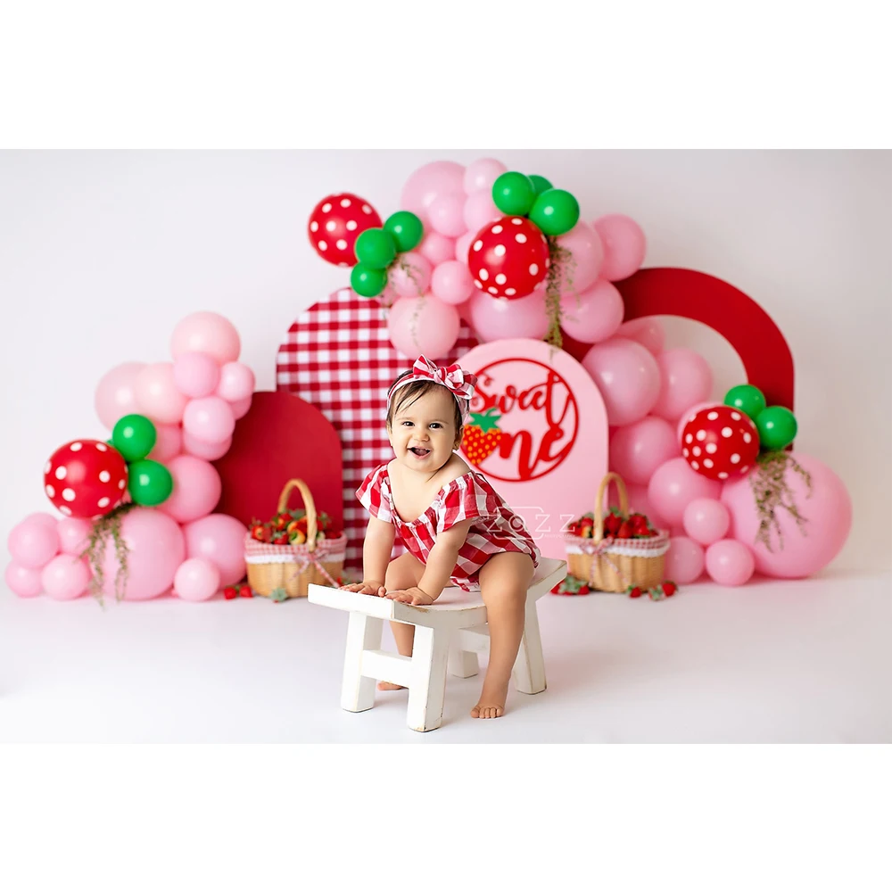 Strawberry Sweet One Red and Pink Photo Background Baby Birthday Cake Smash Photography Backdrop Portrait Photo Studio Props