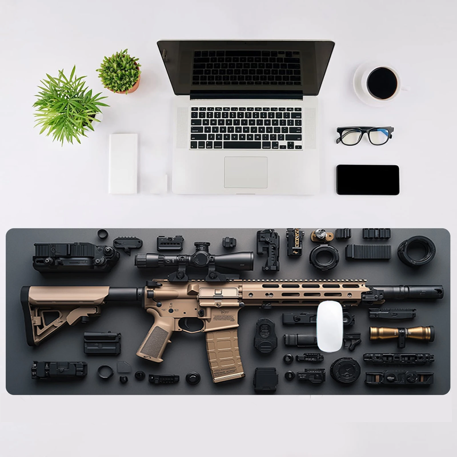 Super Cool Gun Model Keyboard Mouse Pad Desk Mat, 3D Gaming Mouse Pad, Gift Mouse Pad with Non-Slip Rubber Base Stitched Edges