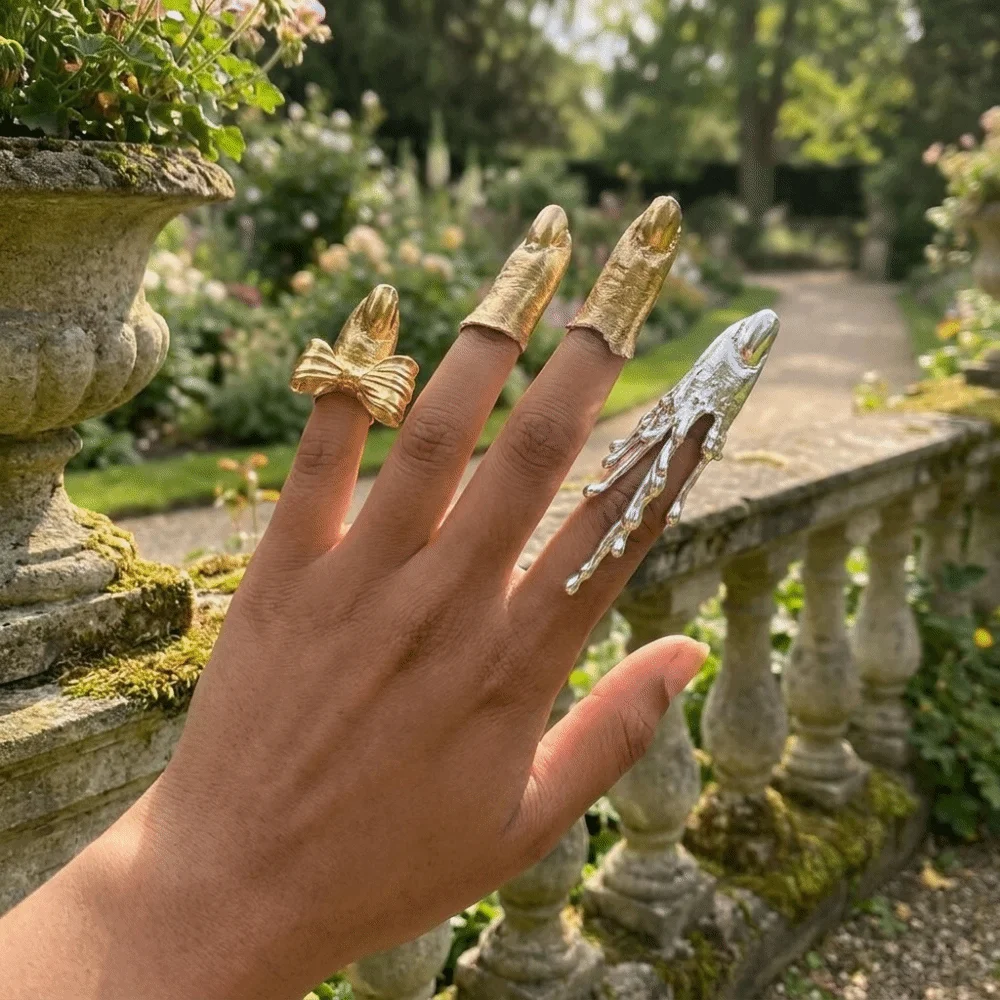 Unique Irregular Texture Lava Drop Ring Bowknot Alloy Nail Sleeve Vintage Niche Design Armor Ring Party
